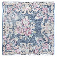 Tapis persan Kerman vintage bleu marine en laine tondue à la main, vieilli, noué à la main