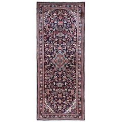 Navy Blue Vintage Persian Lilahan Pure Wool Hand Knotted Wide Runner Rug