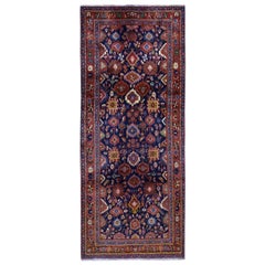 Navy Blue Vintage Persian Mahal Wide Runner Exc Cond Pure Wool Hand Knotted