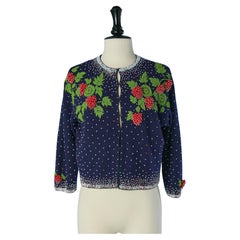 Vintage Navy blue wool cardigan with beaded work embellishment Dorothy Bullitt 1960's
