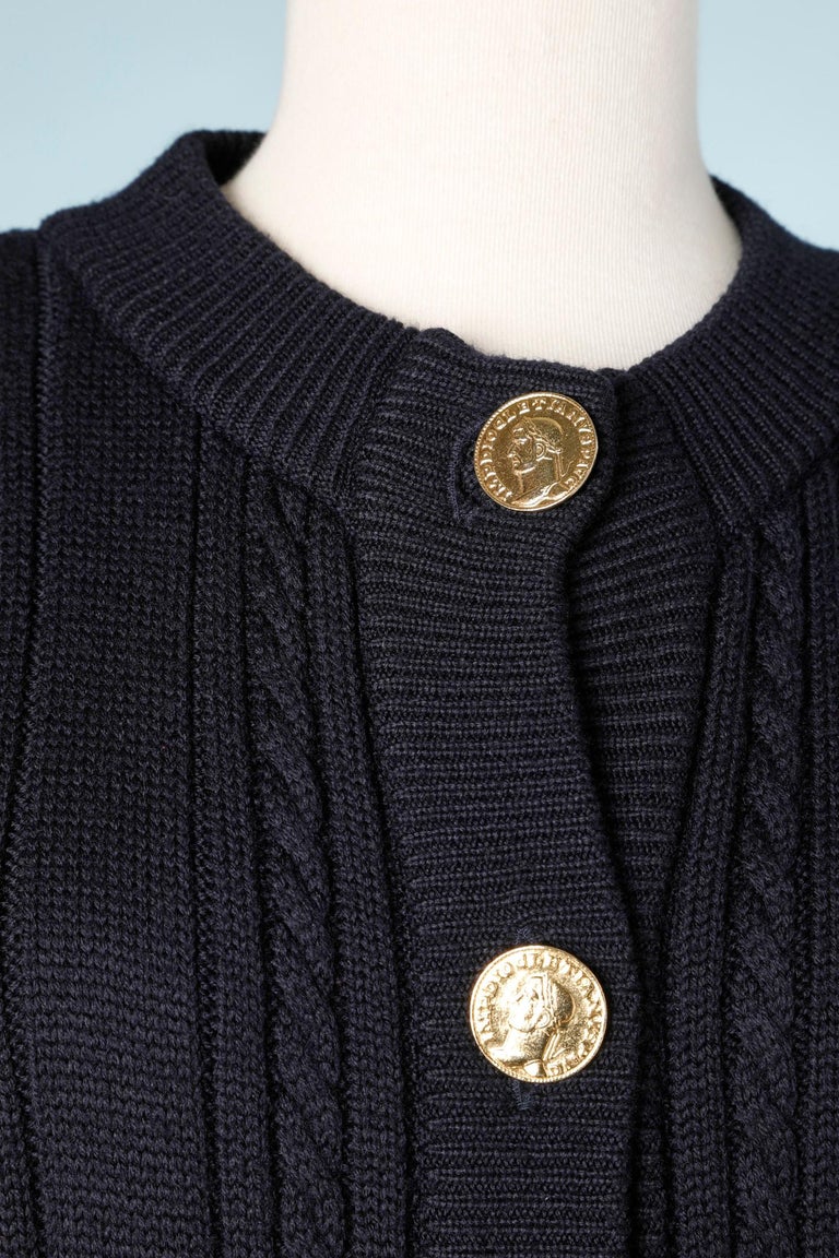 Navy blue wool cardigan with gold buttons Yves Saint Laurent Rive Gauche  For Sale at 1stDibs