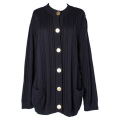 Cardigan en laine bleu marine avec boutons dorés Yves Saint Laurent Rive Gauche