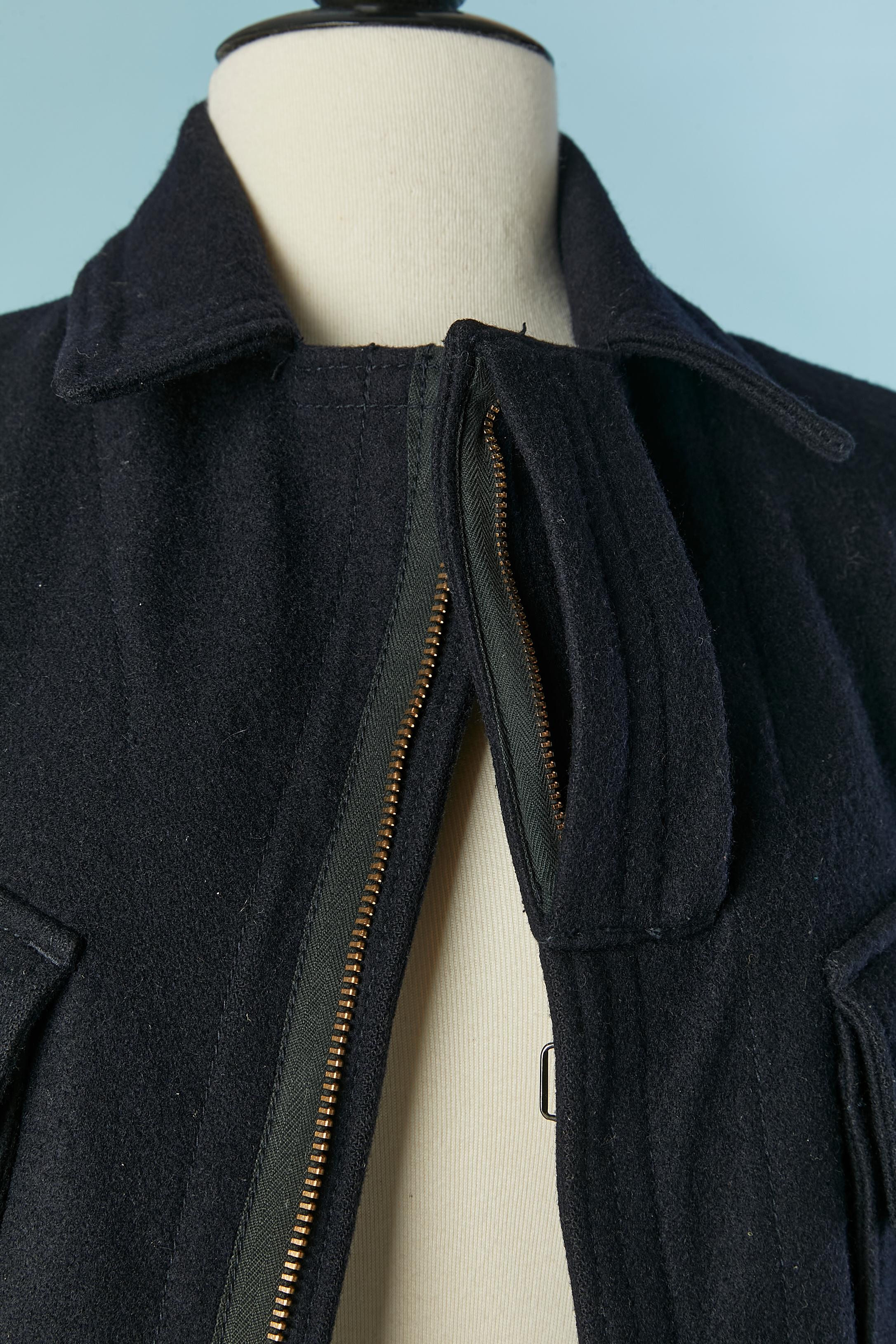 Nero Cappotto in lana blu navy Junya Watanabe COMME DES GARCONS in vendita