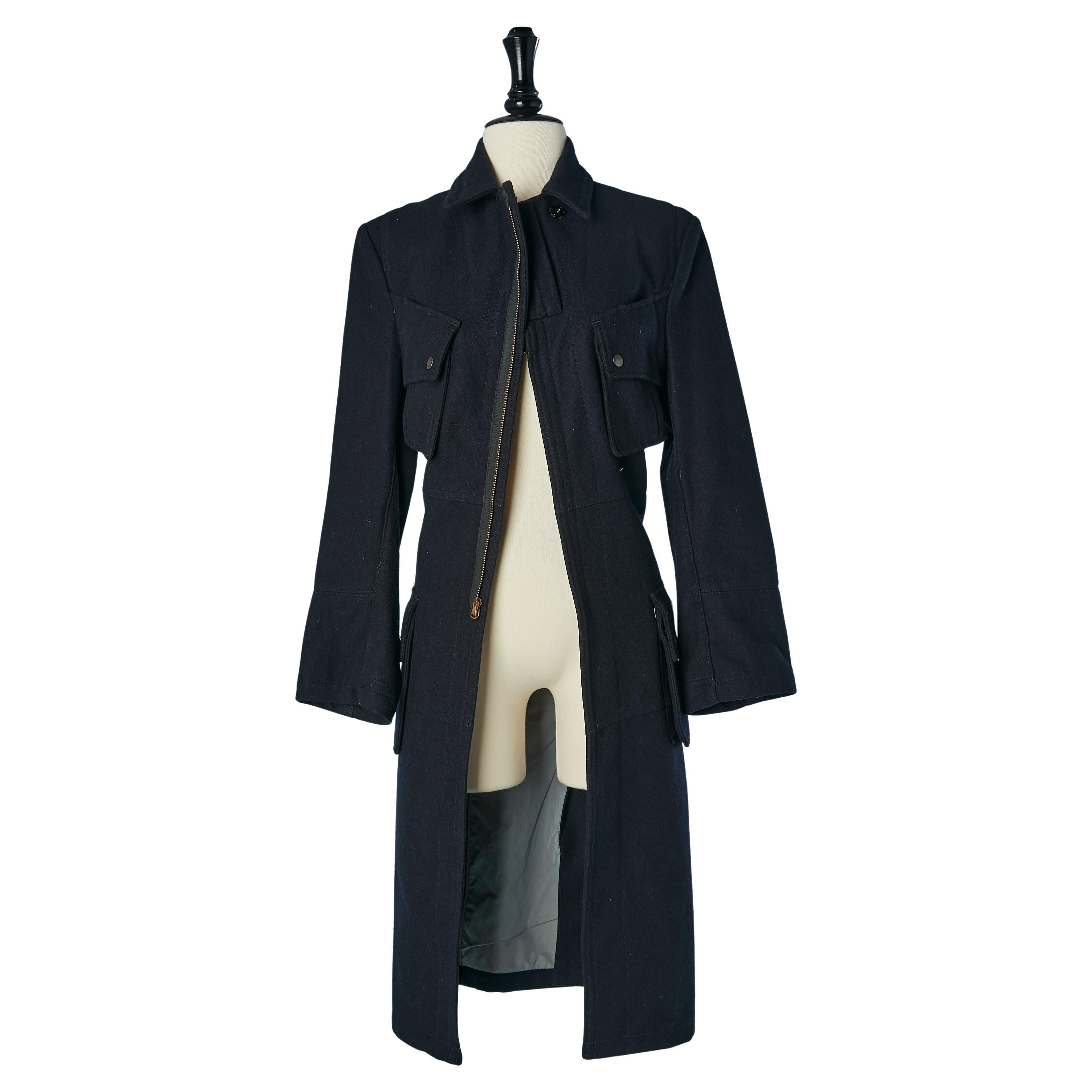Cappotto in lana blu navy Junya Watanabe COMME DES GARCONS in vendita