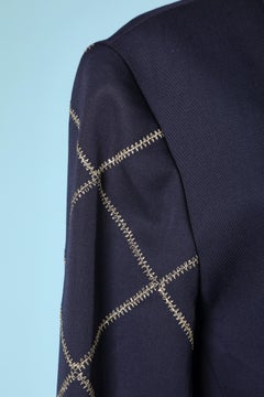 Navy blue wool double-breasted blazer with gold lurex top stiching Paco Rabanne
