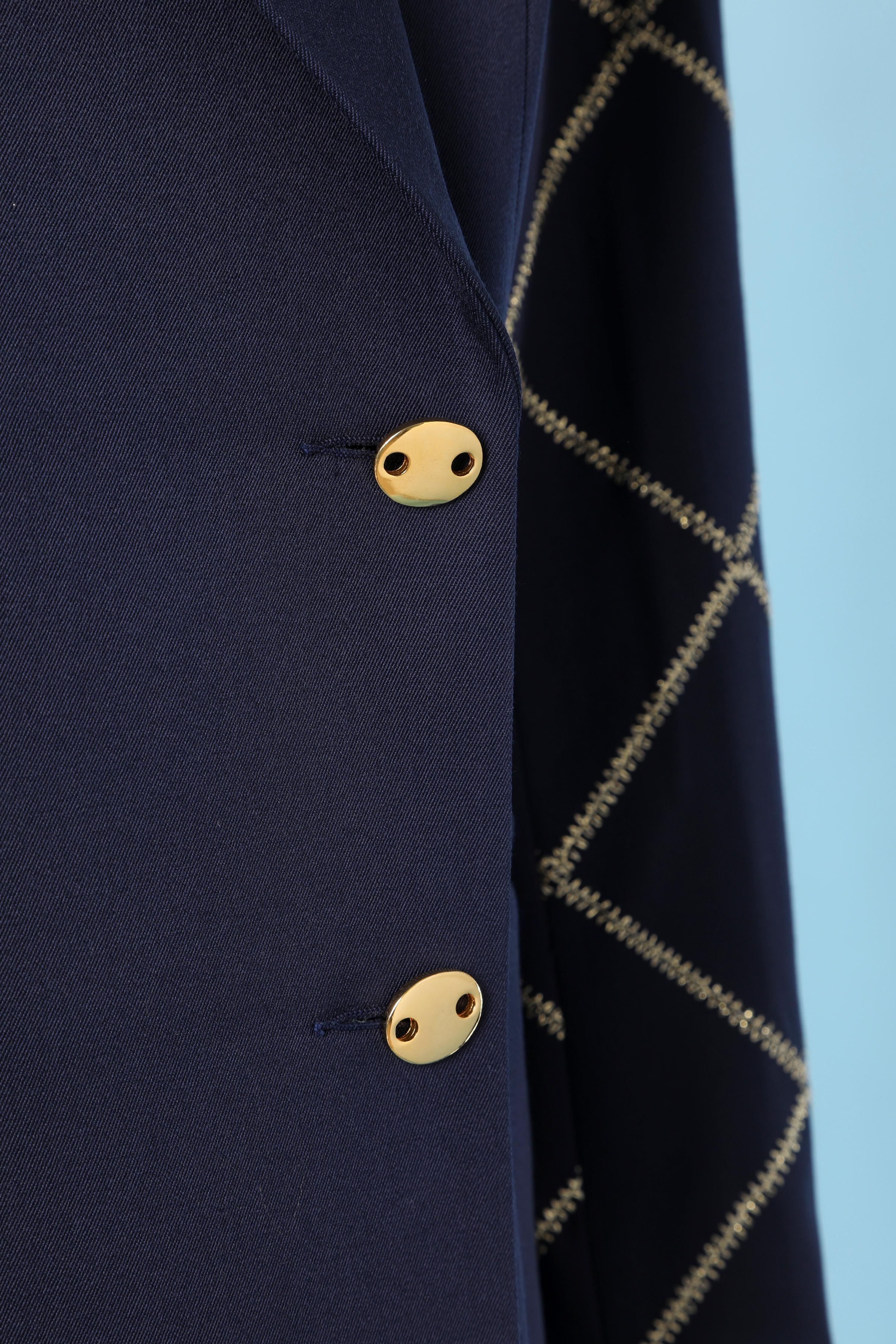 Black Navy blue wool double-breasted blazer with gold lurex top stiching Paco Rabanne  For Sale