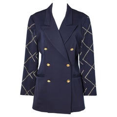 Navy blue wool double-breasted blazer with gold lurex top stiching Paco Rabanne