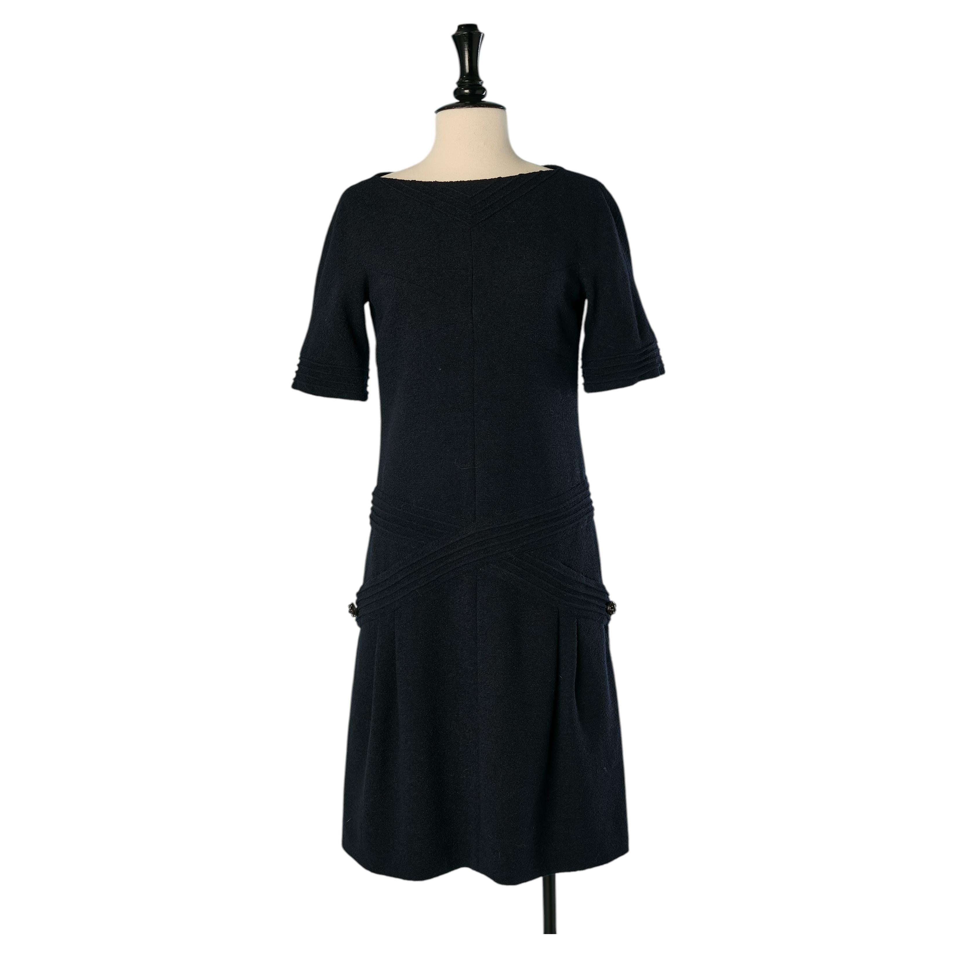 Navy blue wool dress CHANEL For Sale