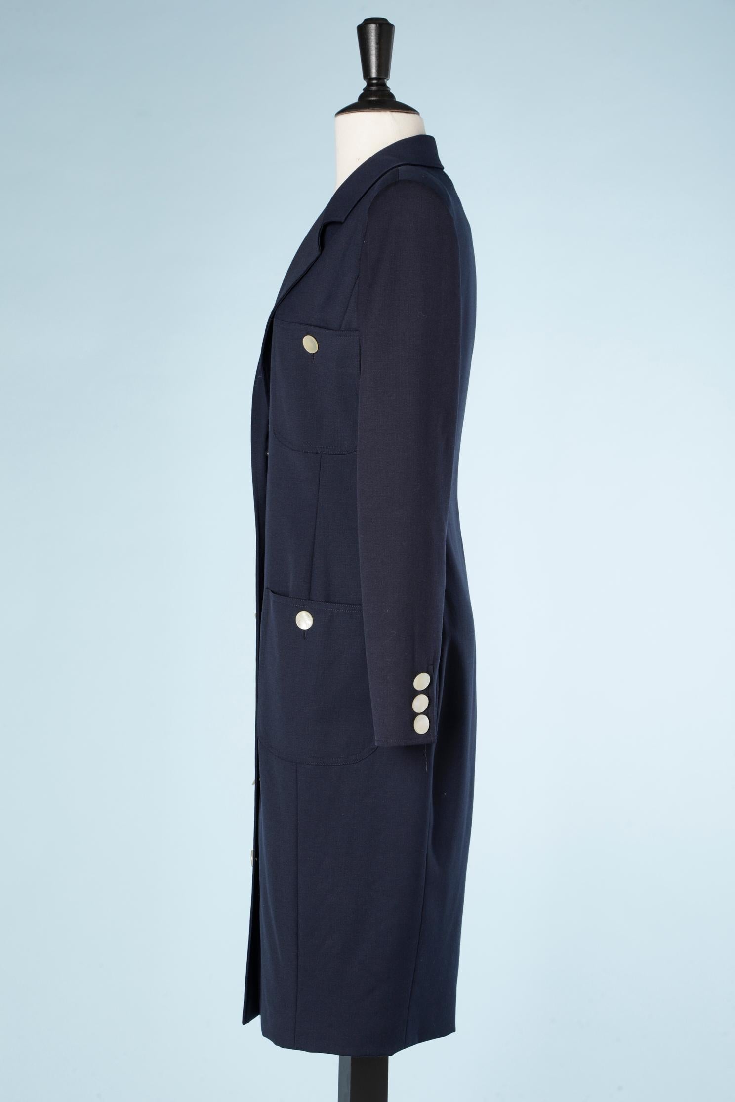 Women's Navy blue wool dress with mother-of-pearls buttons Valentino  Miss V For Sale