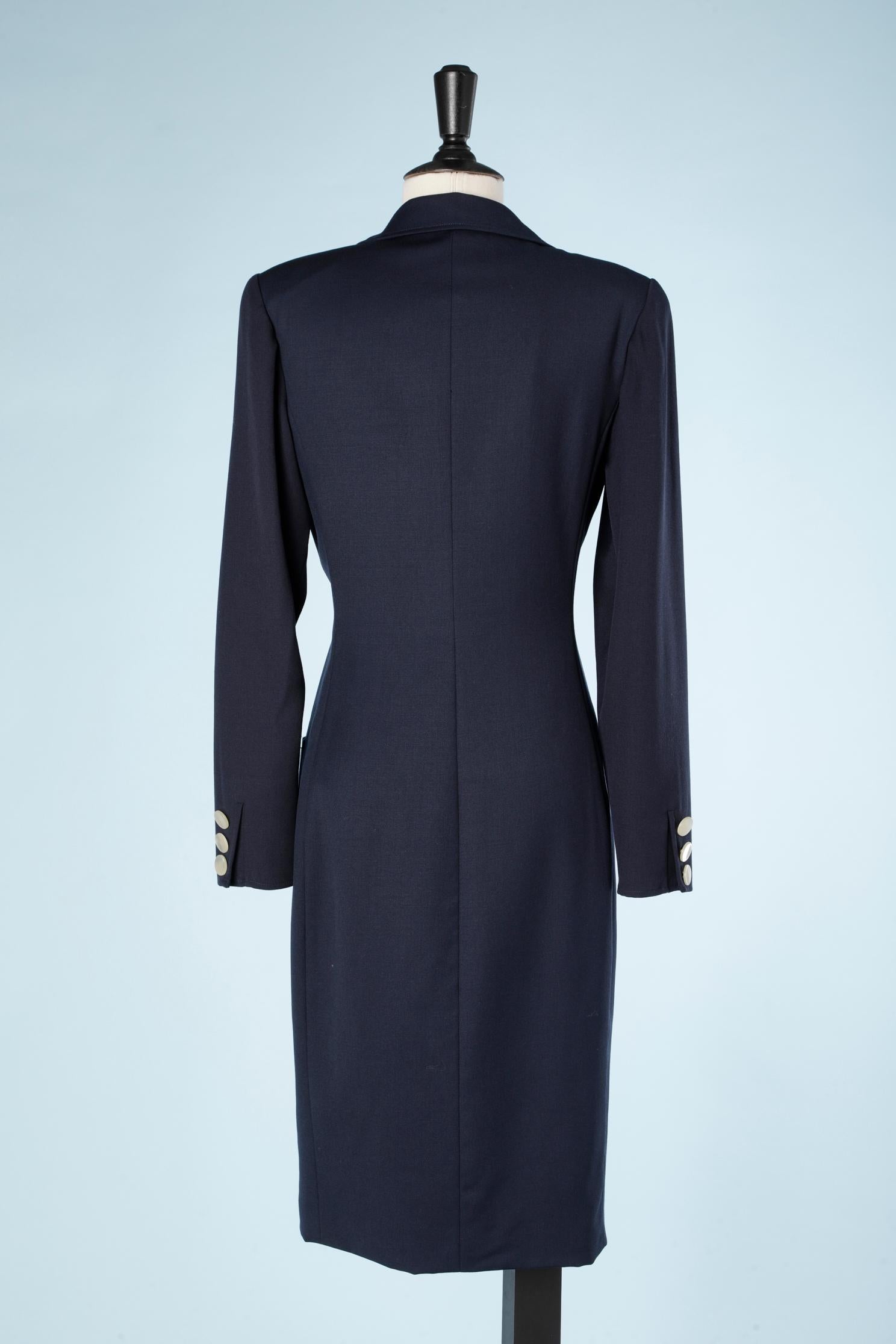 Navy blue wool dress with mother-of-pearls buttons Valentino  Miss V  For Sale 1