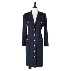 Navy blue wool dress with mother-of-pearls buttons Valentino  Miss V 