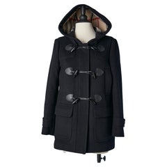 Navy blue wool duffle-coat with Tartan lining and hood Burberry Brit