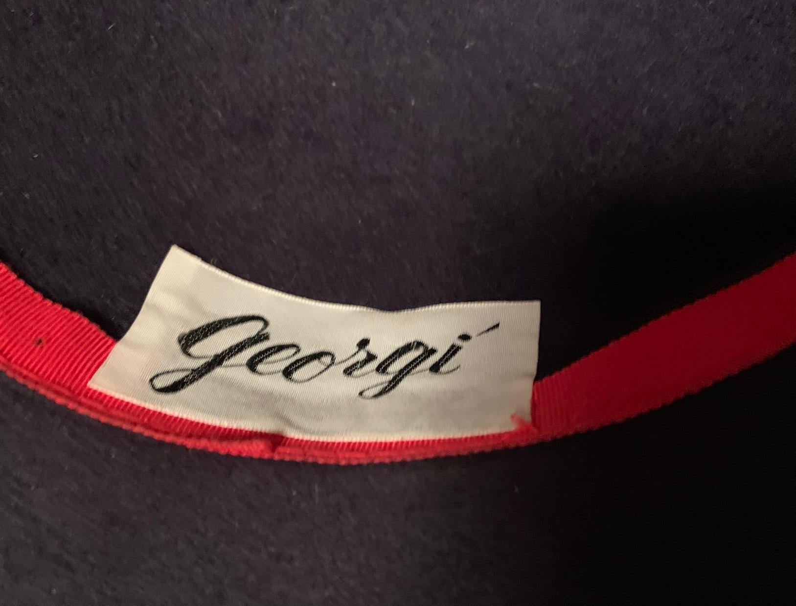 Navy Blue Wool Felt Hat with Feather Trim In Excellent Condition In New Hope, PA