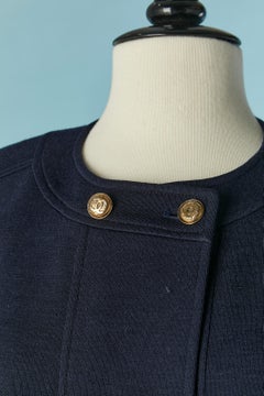 Navy blue wool jersey double- breasted jacket skirt suit CHANEL Boutique