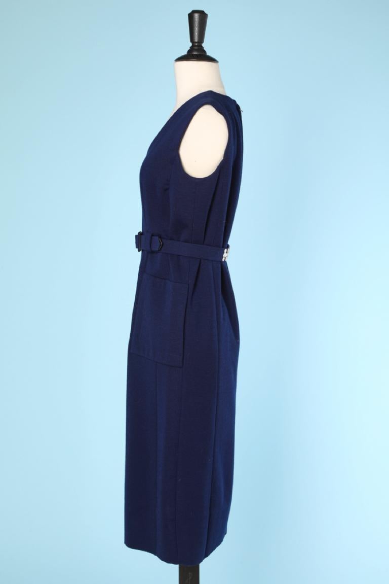 Navy blue wool jersey dress with detachable scarf-collar Pauline Trigère 69 For Sale 1