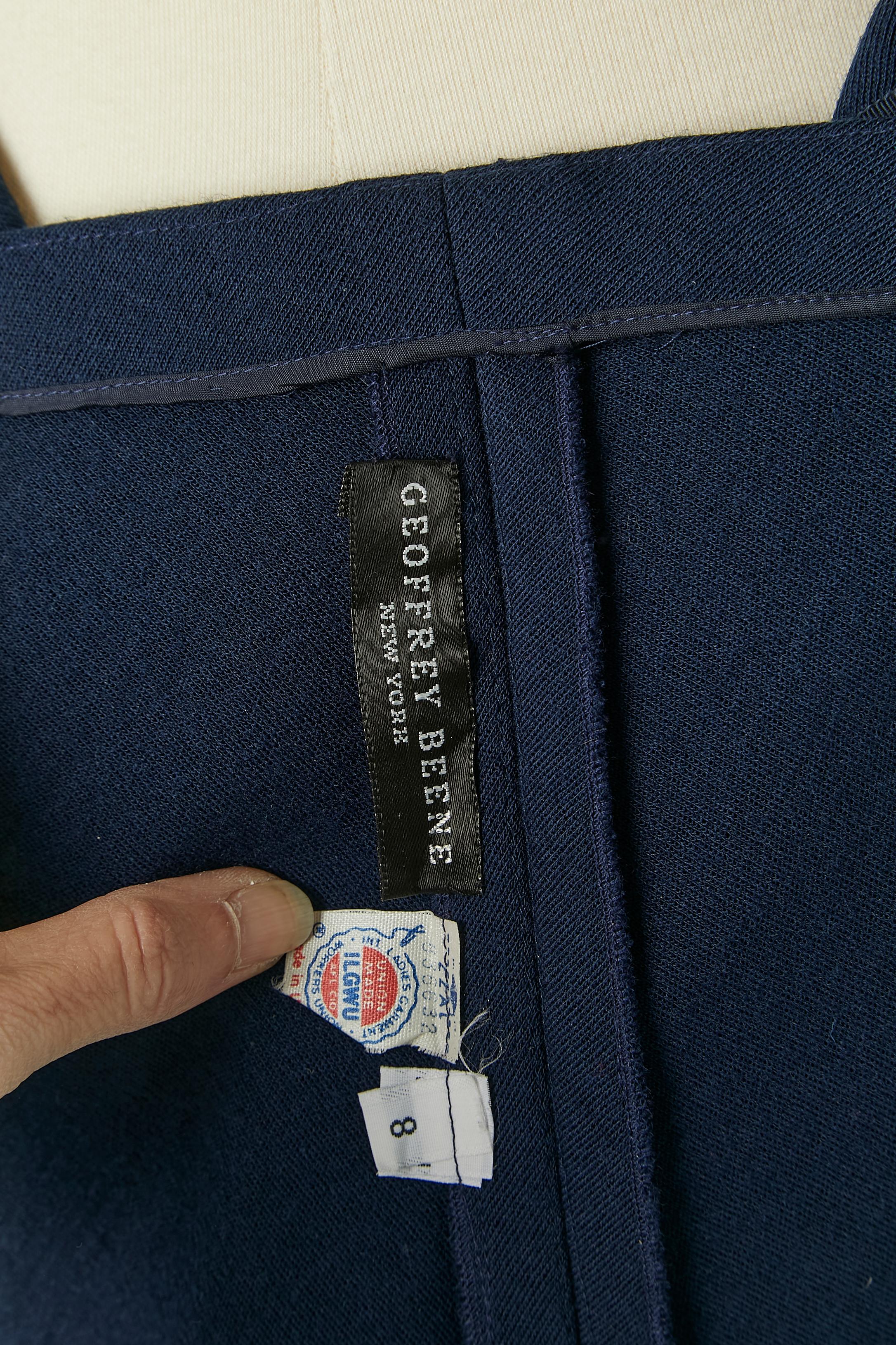 Navy blue wool jersey dress with satin belt Geoffrey Beene for Neiman Marcus For Sale 3