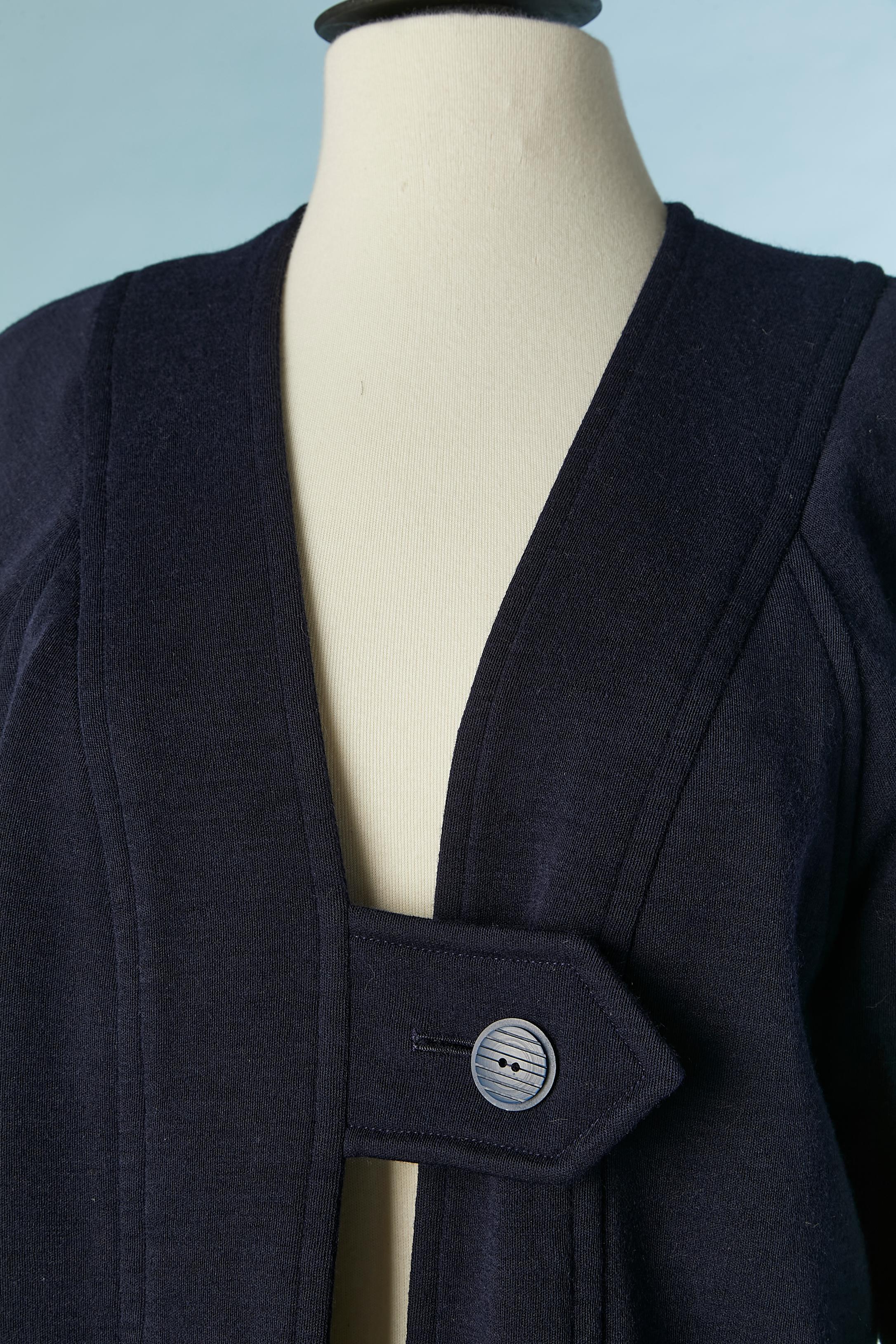 Navy blue wool jersey long jacket with button closure Saint Laurent Rive Gauche  In Excellent Condition For Sale In Saint-Ouen-Sur-Seine, FR