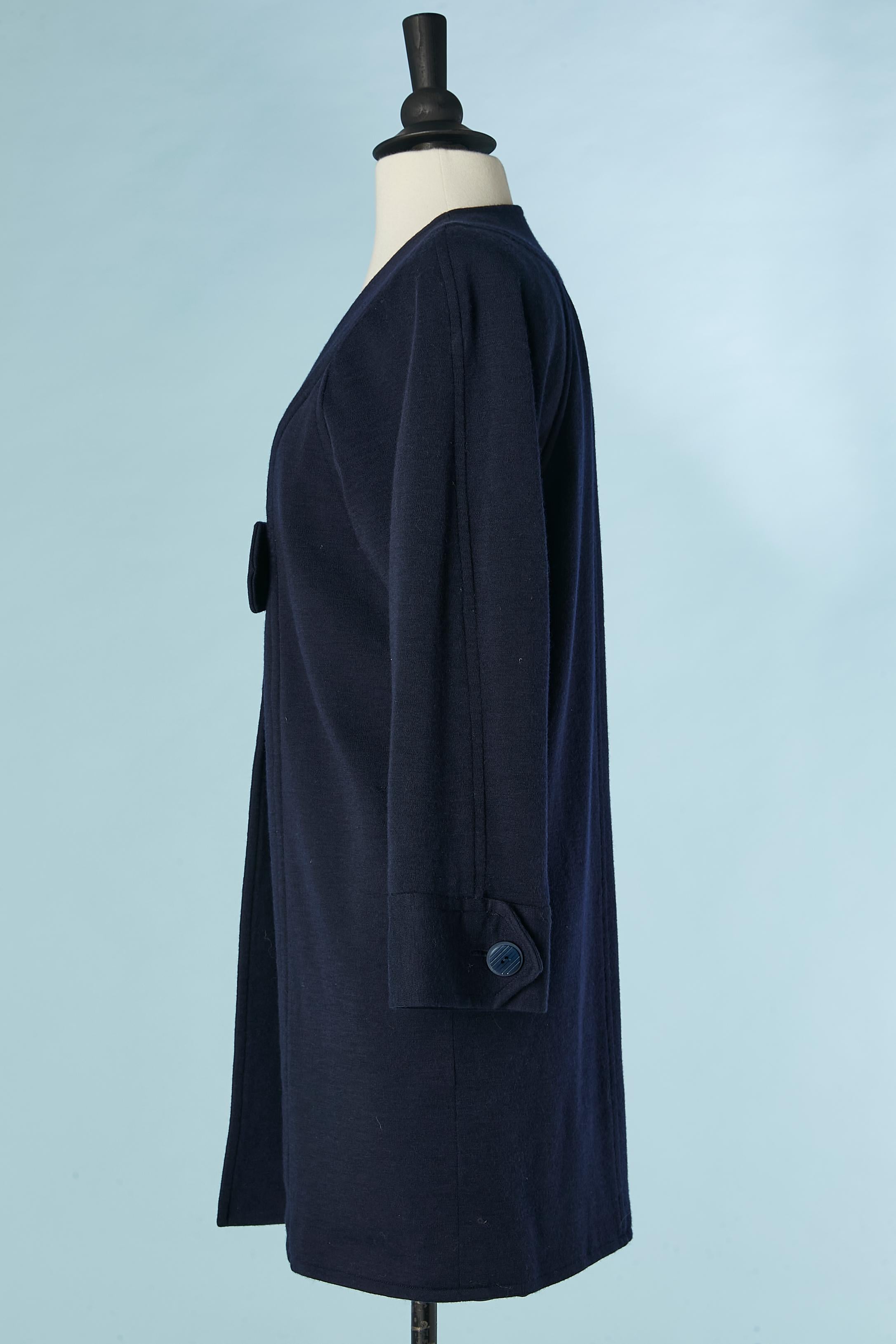 Women's Navy blue wool jersey long jacket with button closure Saint Laurent Rive Gauche  For Sale