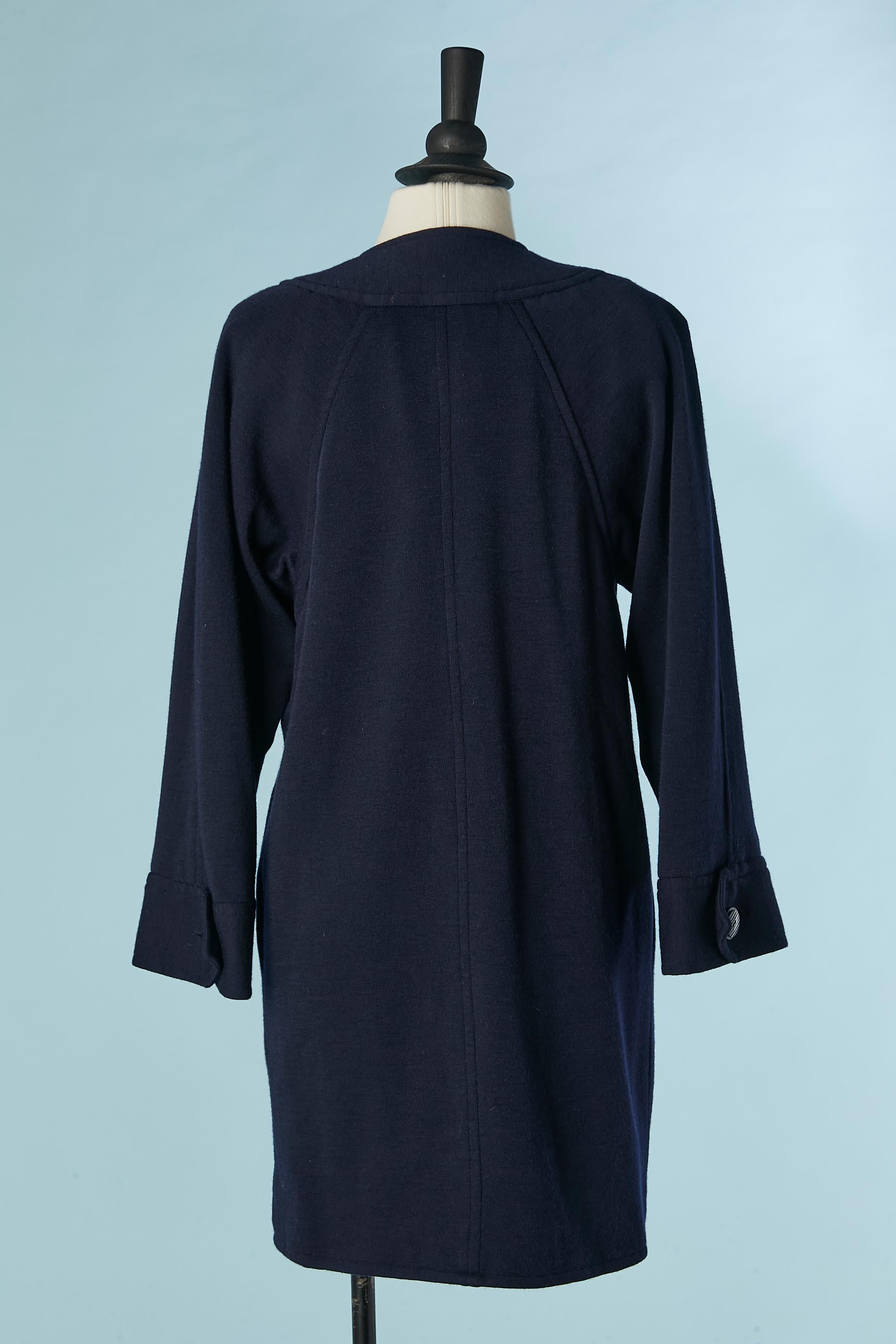 Navy blue wool jersey long jacket with button closure Saint Laurent Rive Gauche  For Sale 1