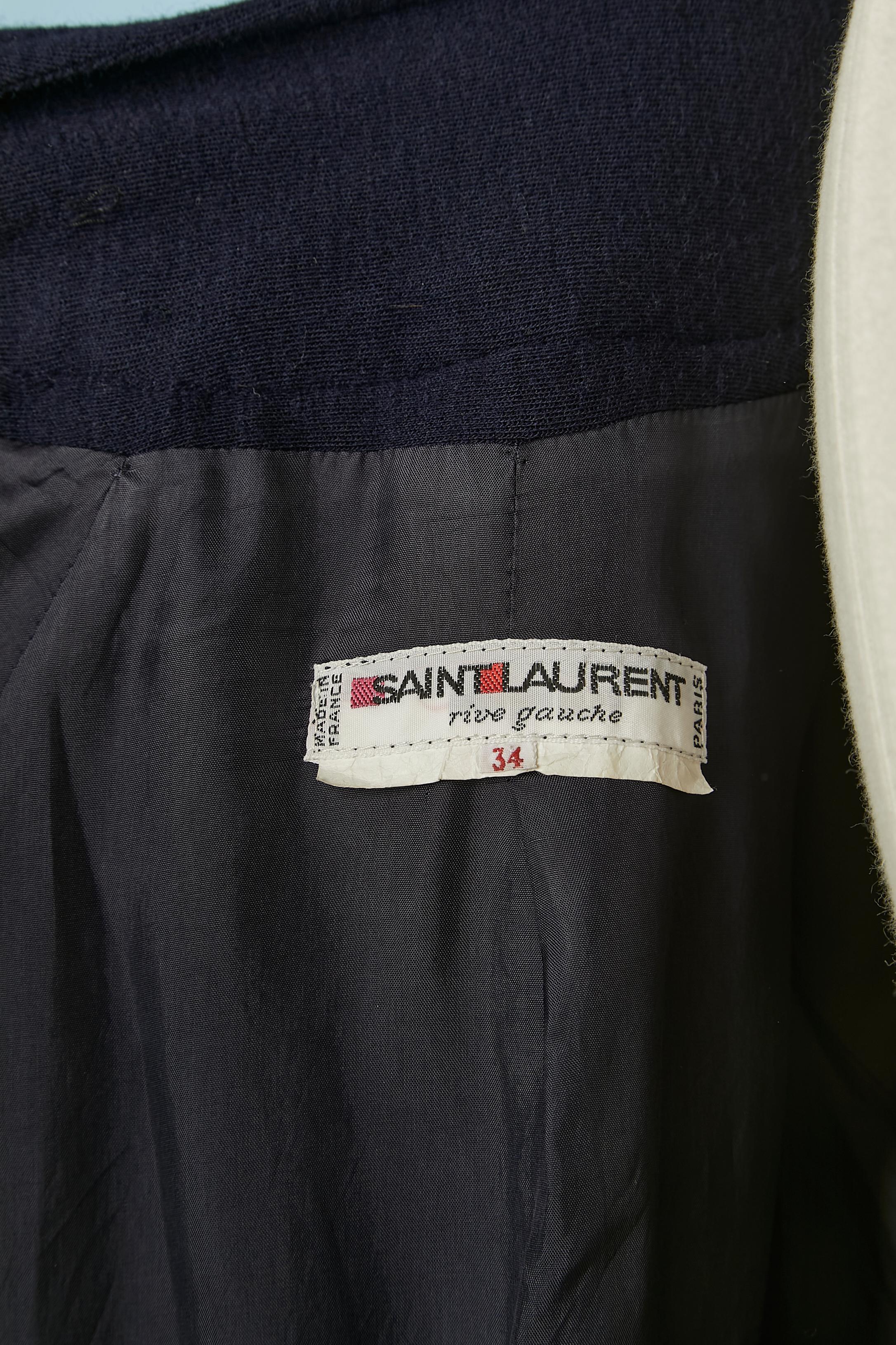 Navy blue wool jersey long jacket with button closure Saint Laurent Rive Gauche  For Sale 2
