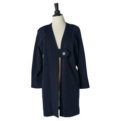 Veste longue en jersey de laine bleu marine avec fermeture à bouton Saint Laurent Rive Gauche 