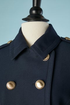 Navy blue wool officer double-breasted  jacket and gold metal button Burberry