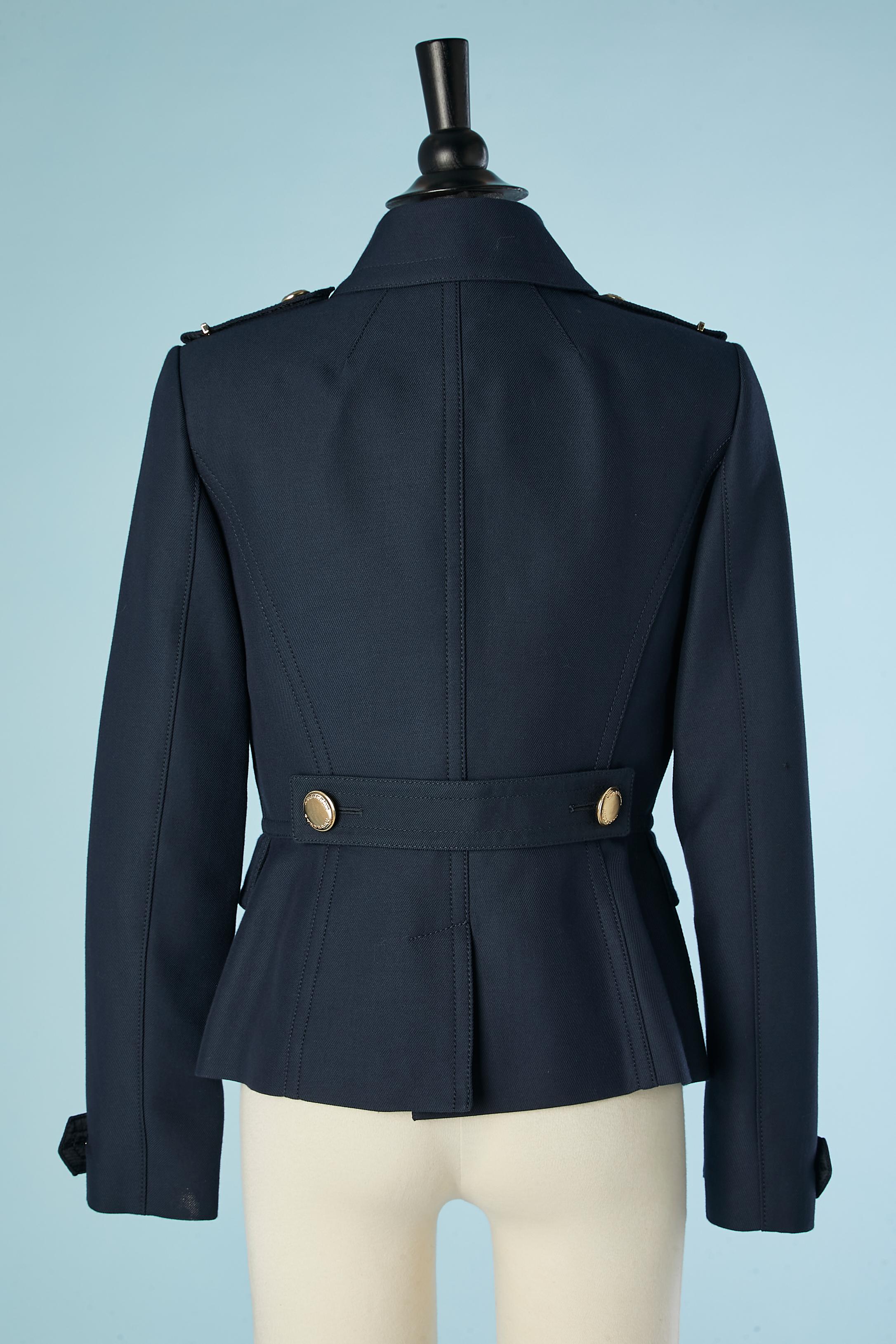Navy blue wool officer double-breasted  jacket and gold metal button Burberry 2