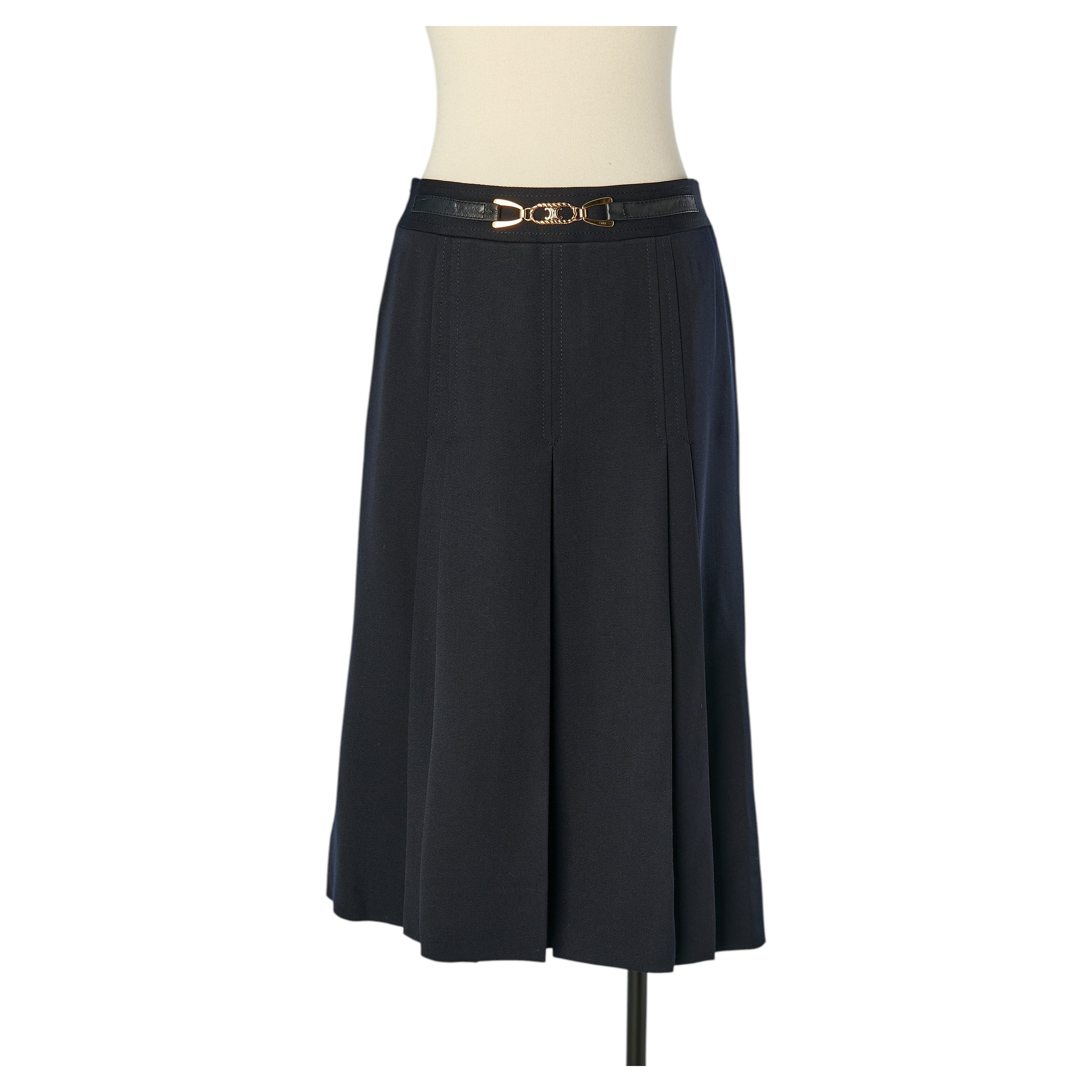 Falda plisada de lana azul marino de CELINE