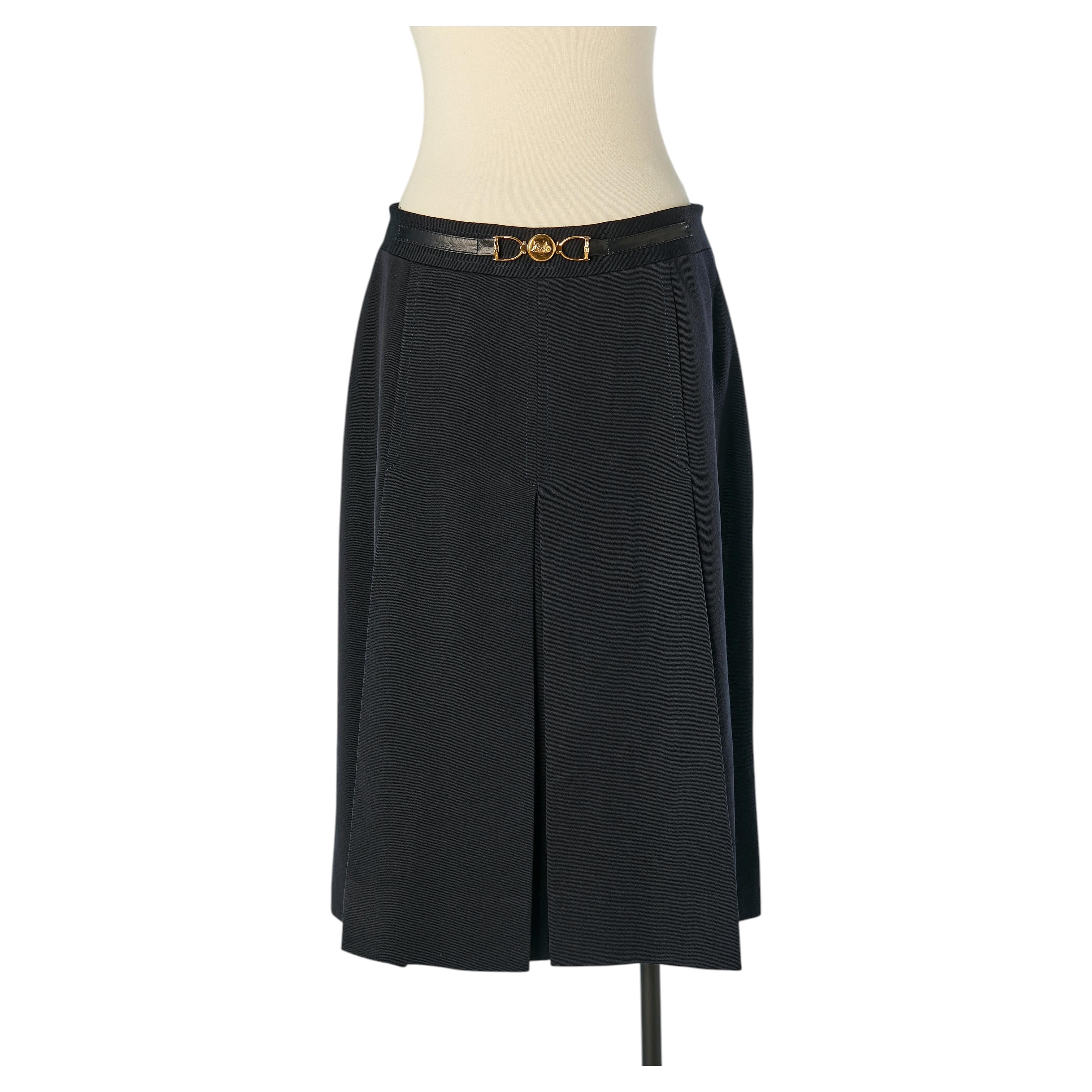 Falda plisada de lana azul marino de CELINE