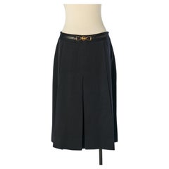 Navy blue wool pleated skirt CELINE