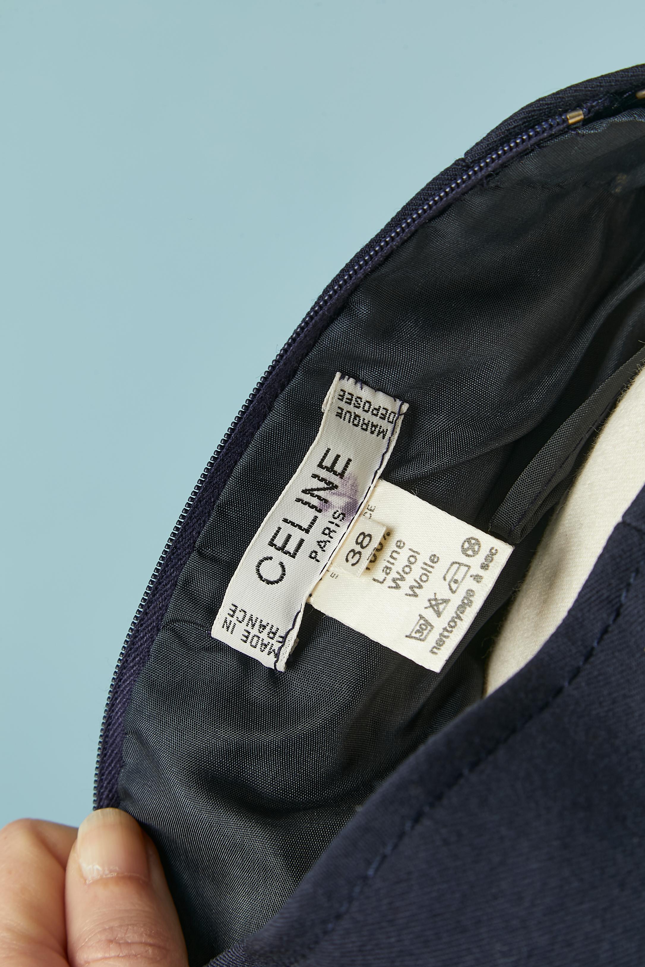 Jupe plissée en laine bleu marine avec métal doré marque CELINE Pour femmes en vente