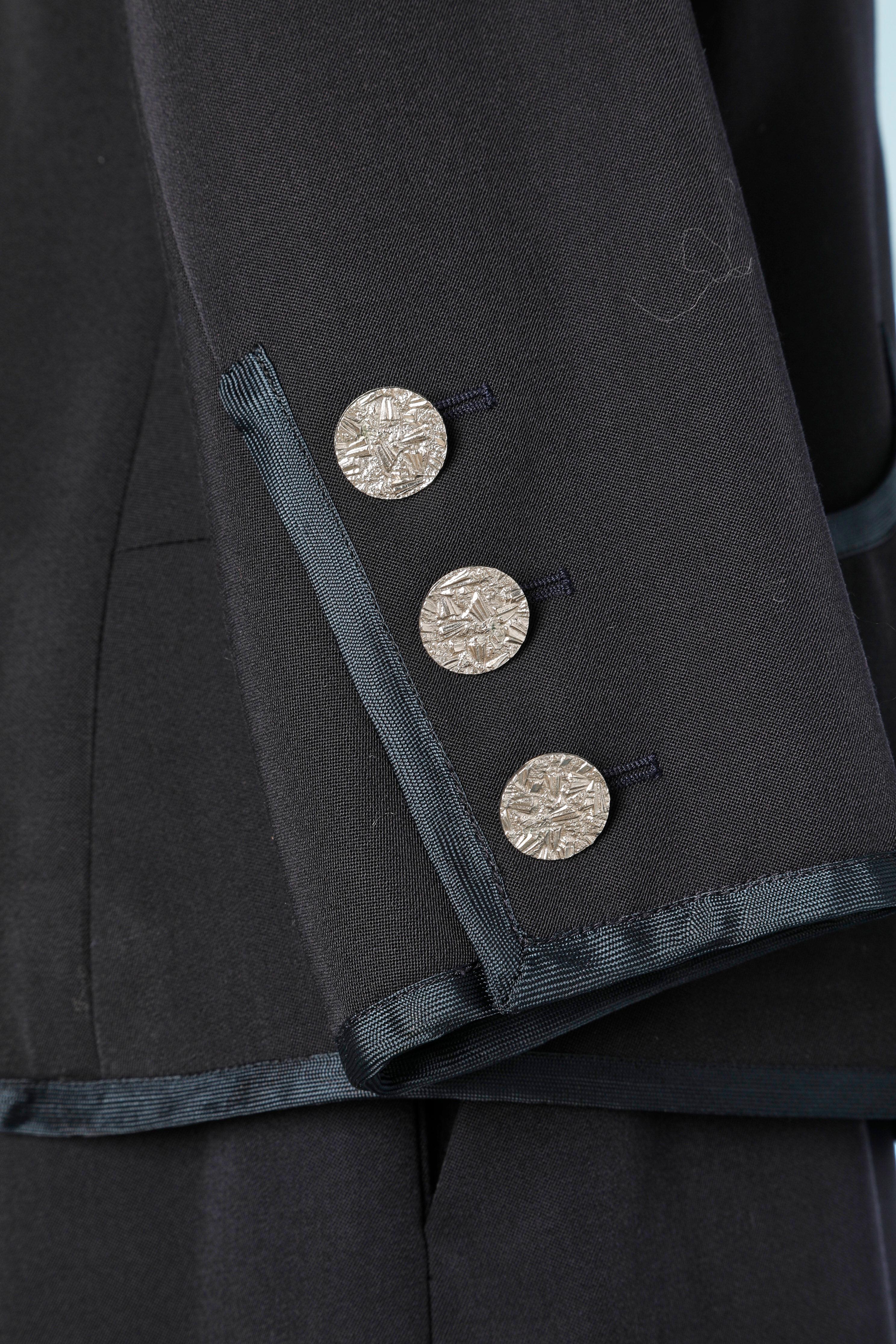 Black Navy blue wool skirt suit with metal buttons Yves Saint Laurent Rive Gauche  For Sale