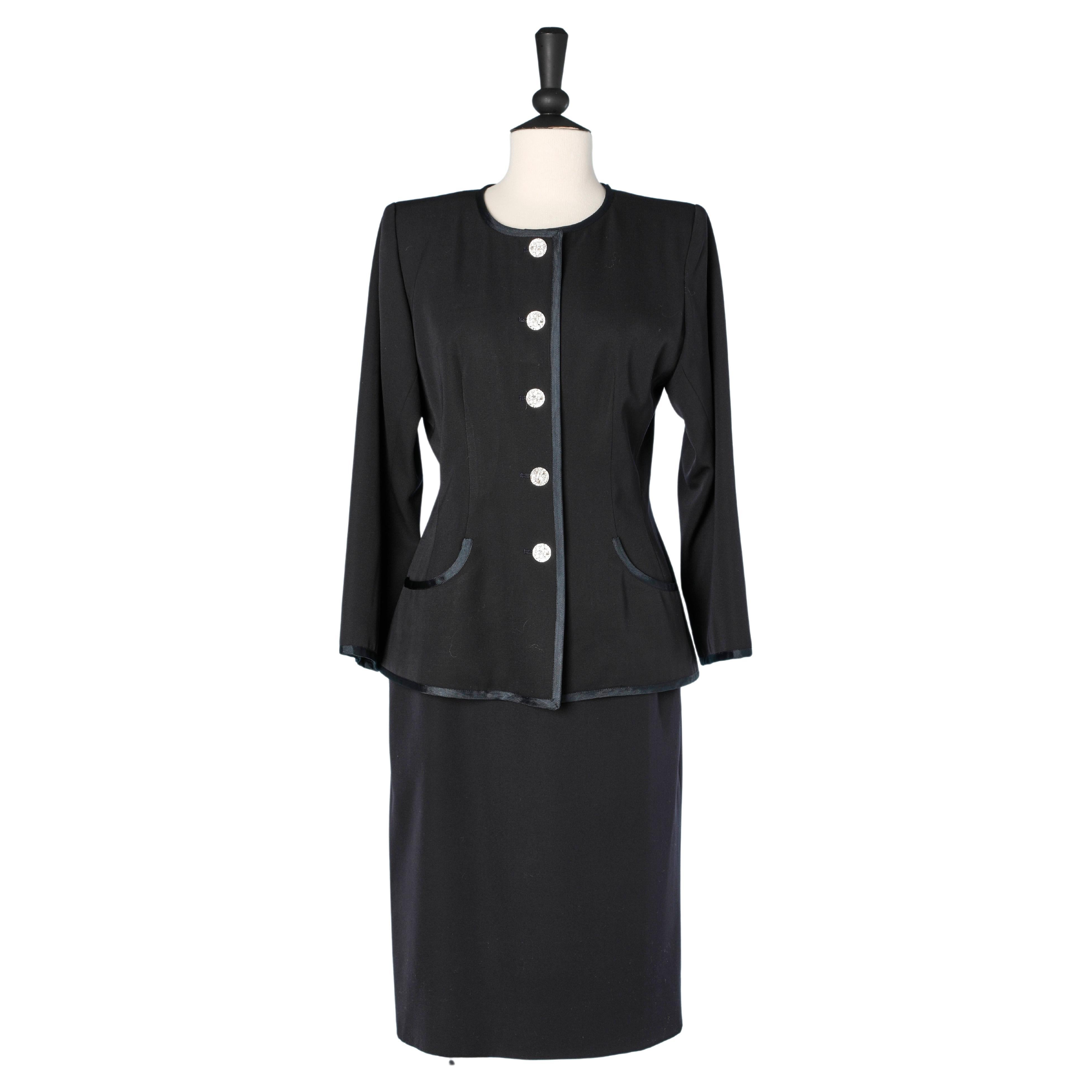 Navy blue wool skirt suit with metal buttons Yves Saint Laurent Rive Gauche  For Sale