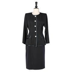 Navy blue wool skirt suit with metal buttons Yves Saint Laurent Rive Gauche 