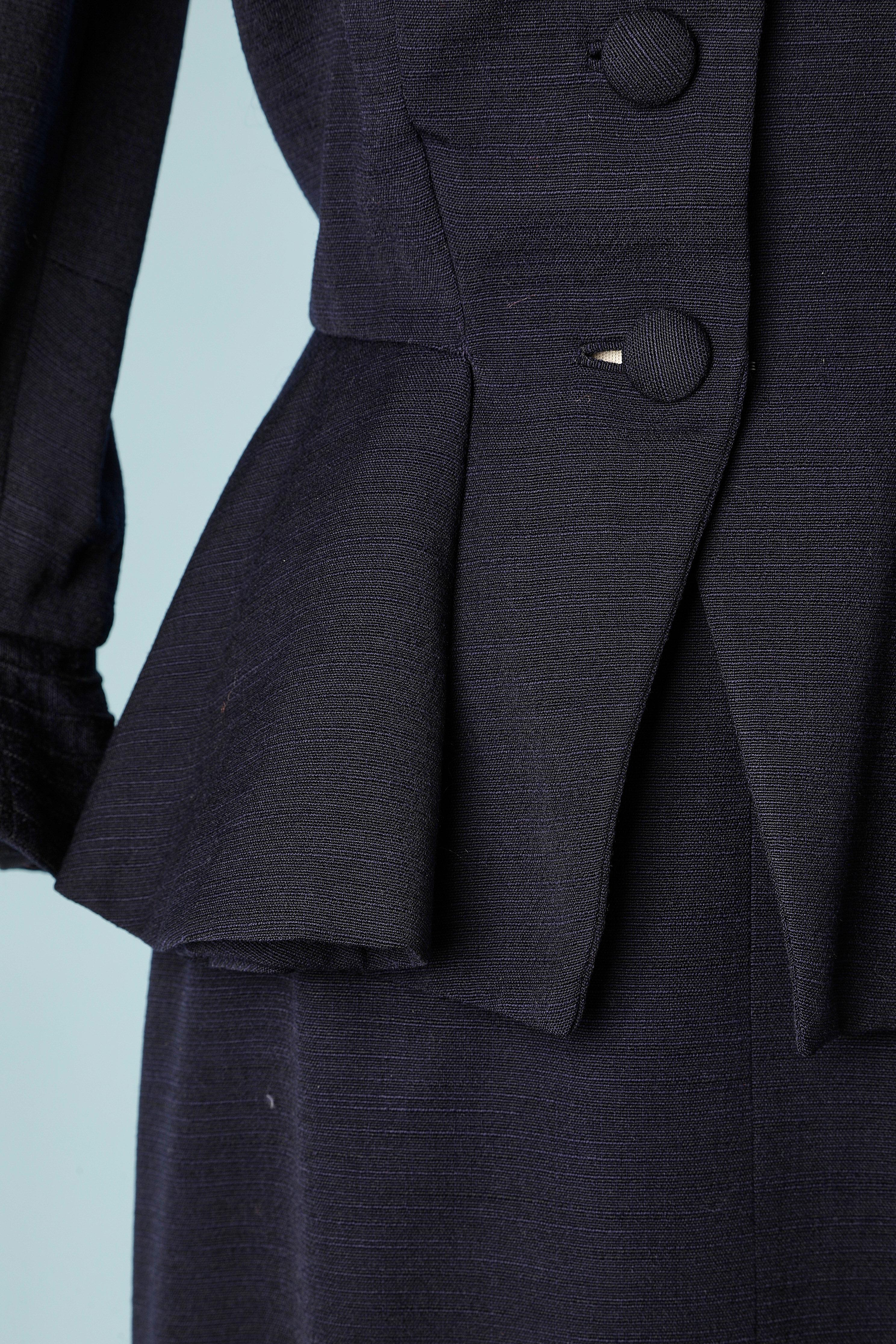 Black Navy blue wool skirt suit with top-stitching Lilli Ann Circa 1940 For Sale