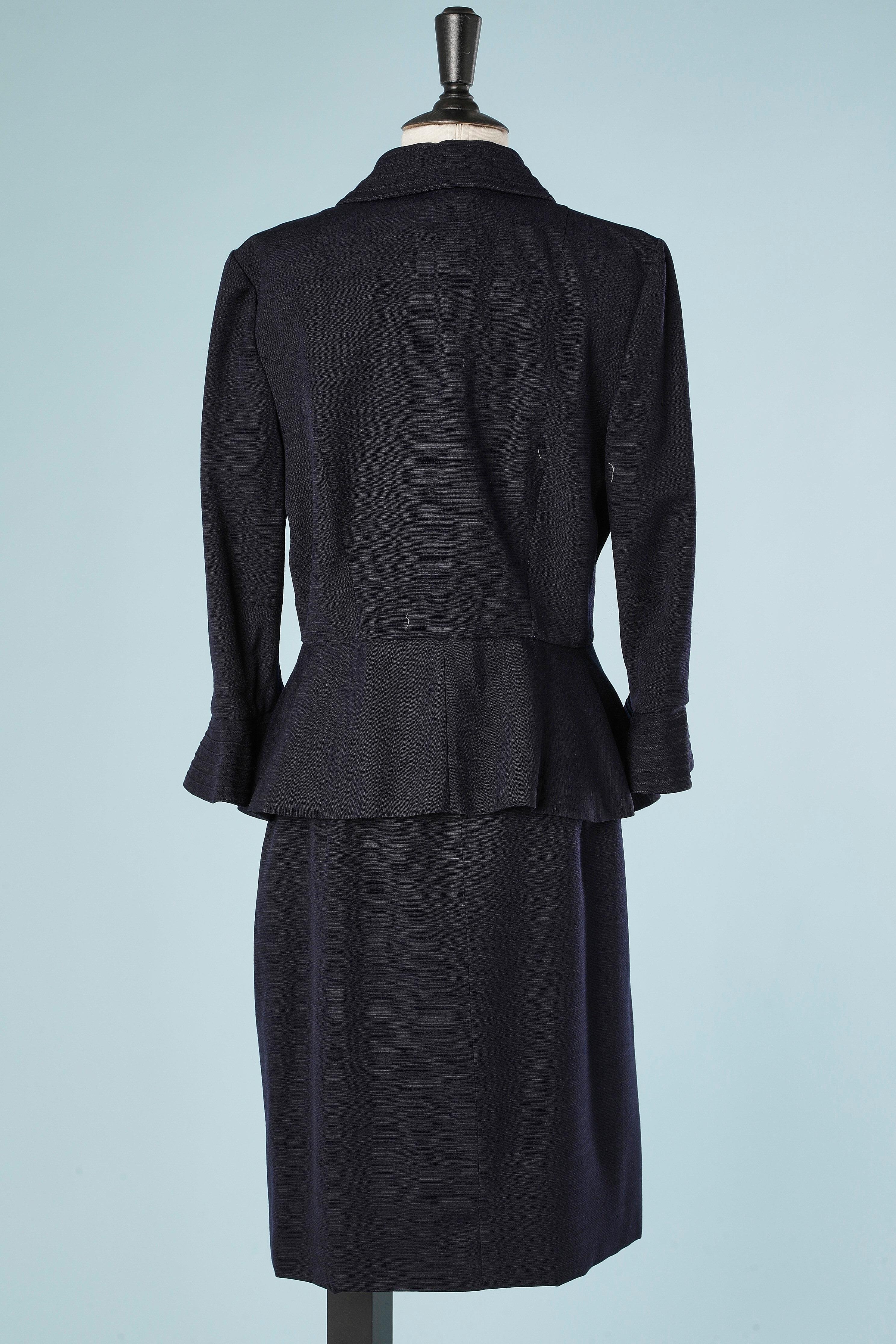 Navy blue wool skirt suit with top-stitching Lilli Ann Circa 1940 For Sale 1