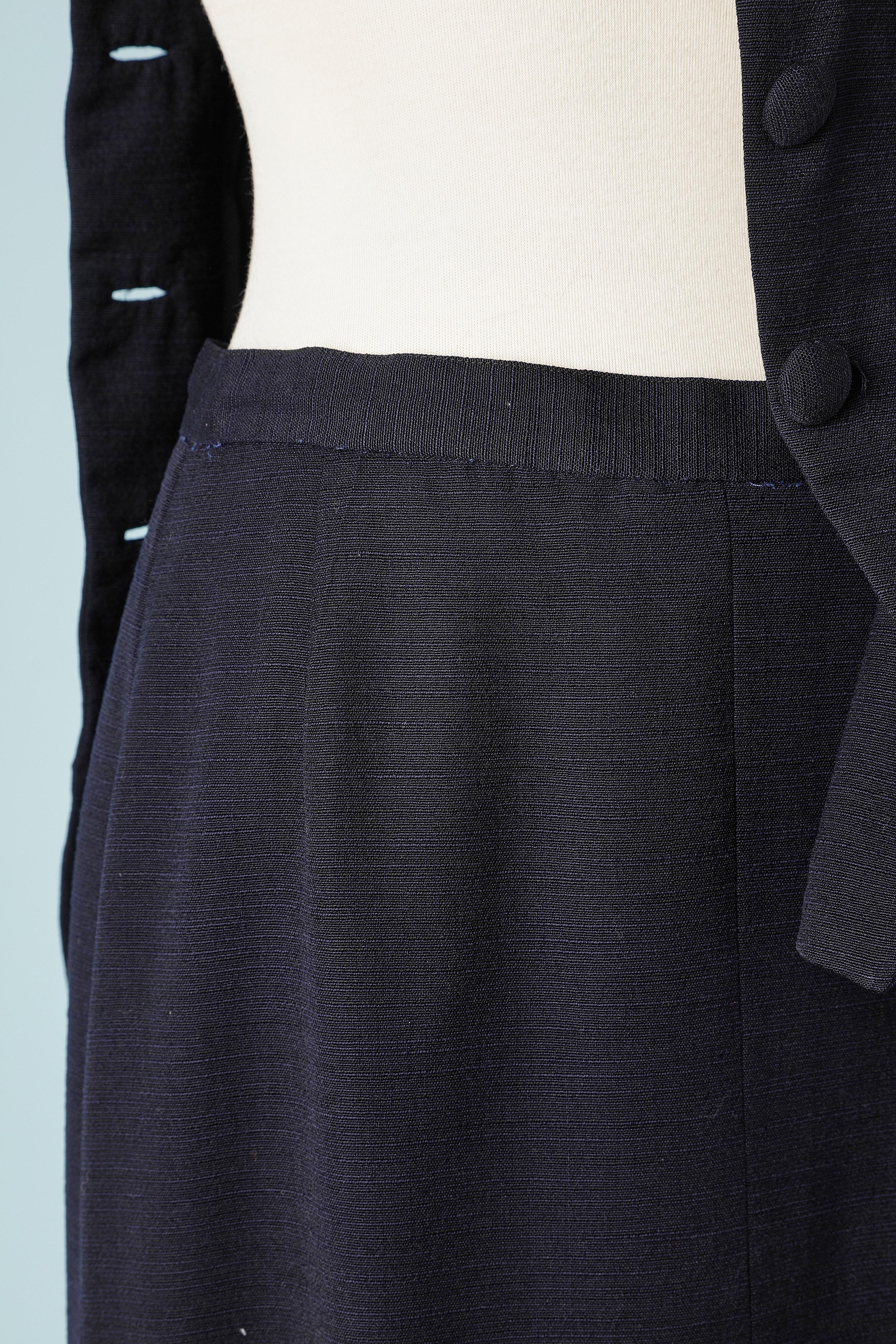 Navy blue wool skirt suit with top-stitching Lilli Ann Circa 1940 For Sale 2