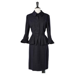 Navy blue wool skirt suit with top-stitching Lilli Ann Circa 1940