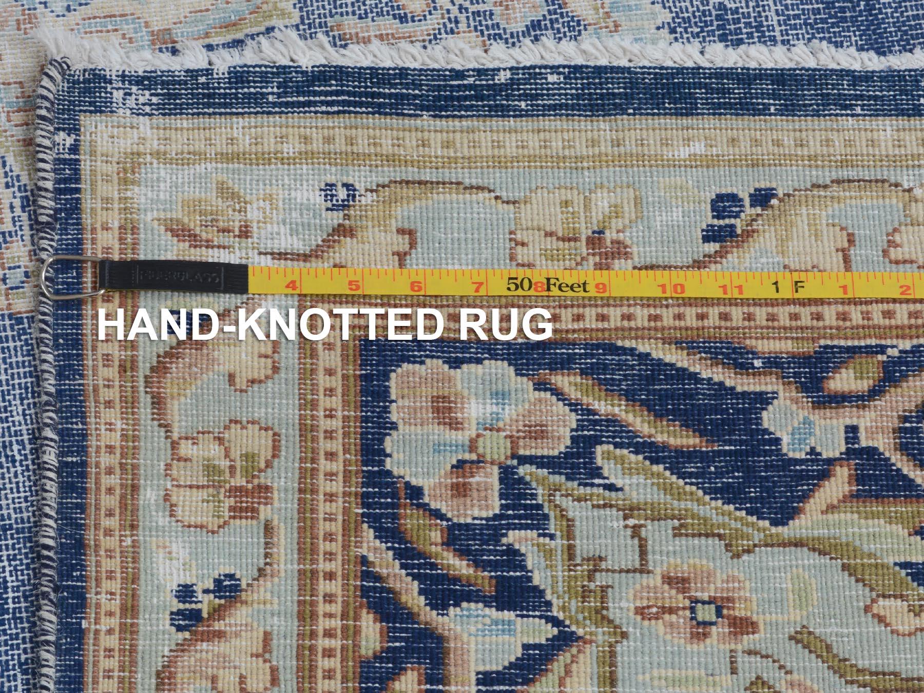 Navy Blue Worn Down Vintage Persian Kerman Pure Wool Hand Knotted Oriental Rug 6