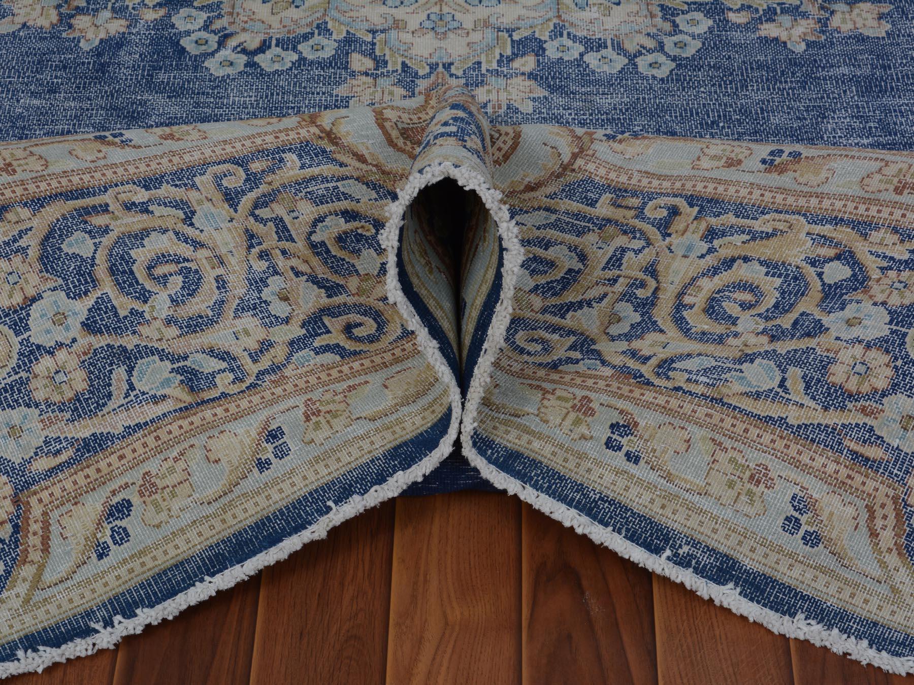 Late 20th Century Navy Blue Worn Down Vintage Persian Kerman Pure Wool Hand Knotted Oriental Rug