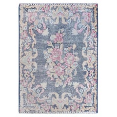 Handgeknüpfter persischer Kerman-Teppich aus Wolle in Marineblau, im Used-Look