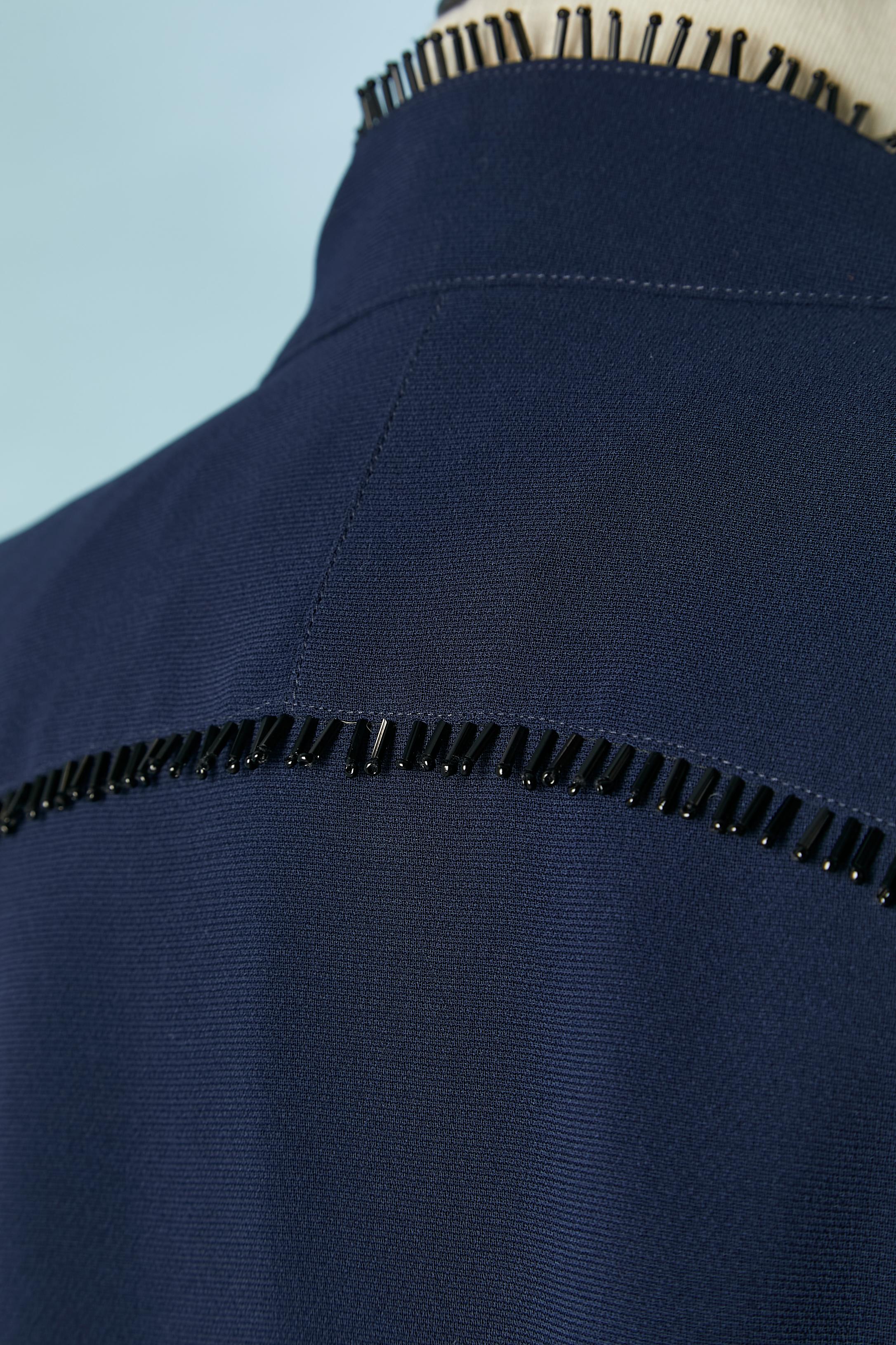 Chaqueta azul marino con cinturón y ribetes de cuentas negras Thierry Mugler en venta 2