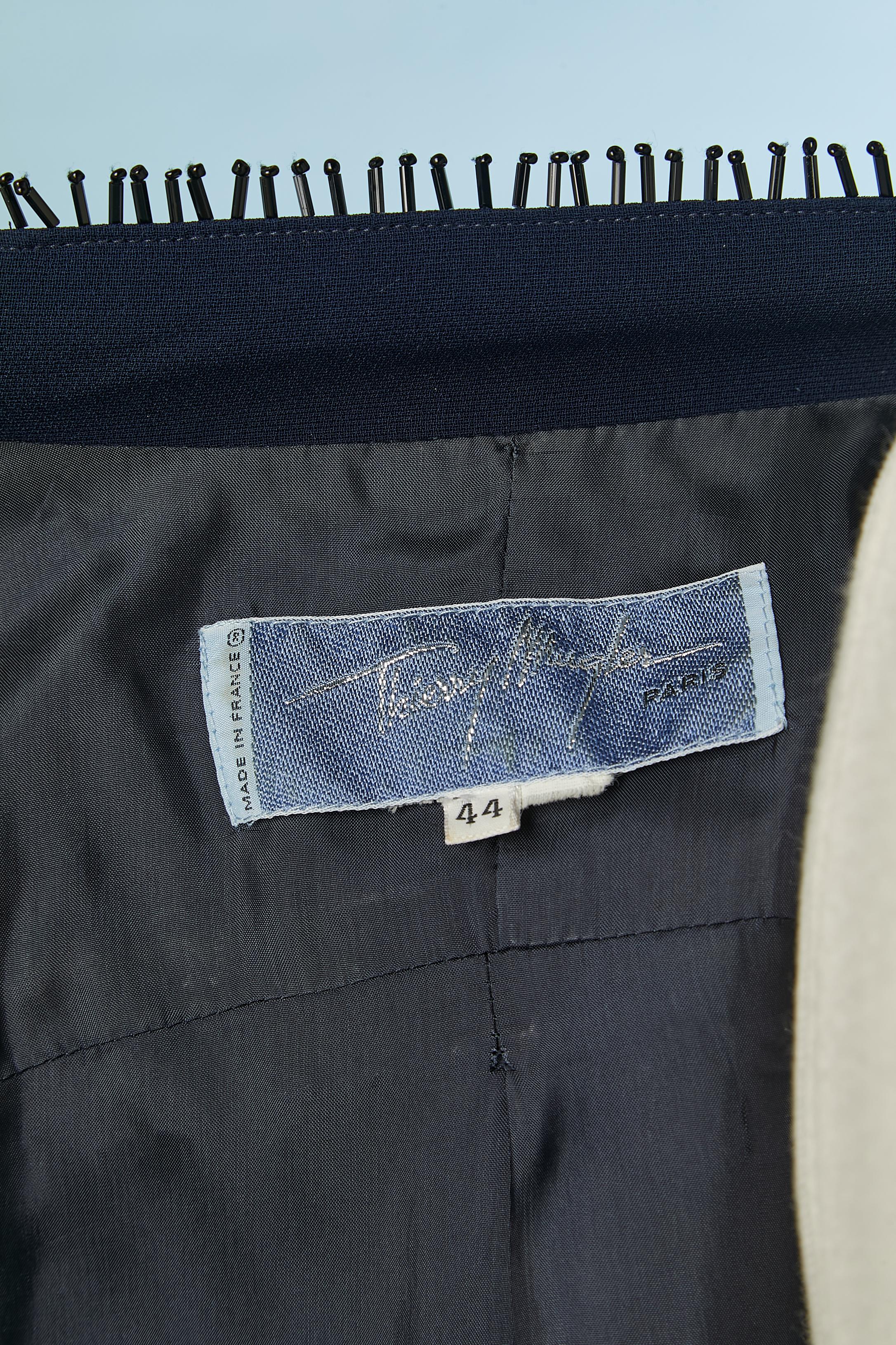 Chaqueta azul marino con cinturón y ribetes de cuentas negras Thierry Mugler en venta 3