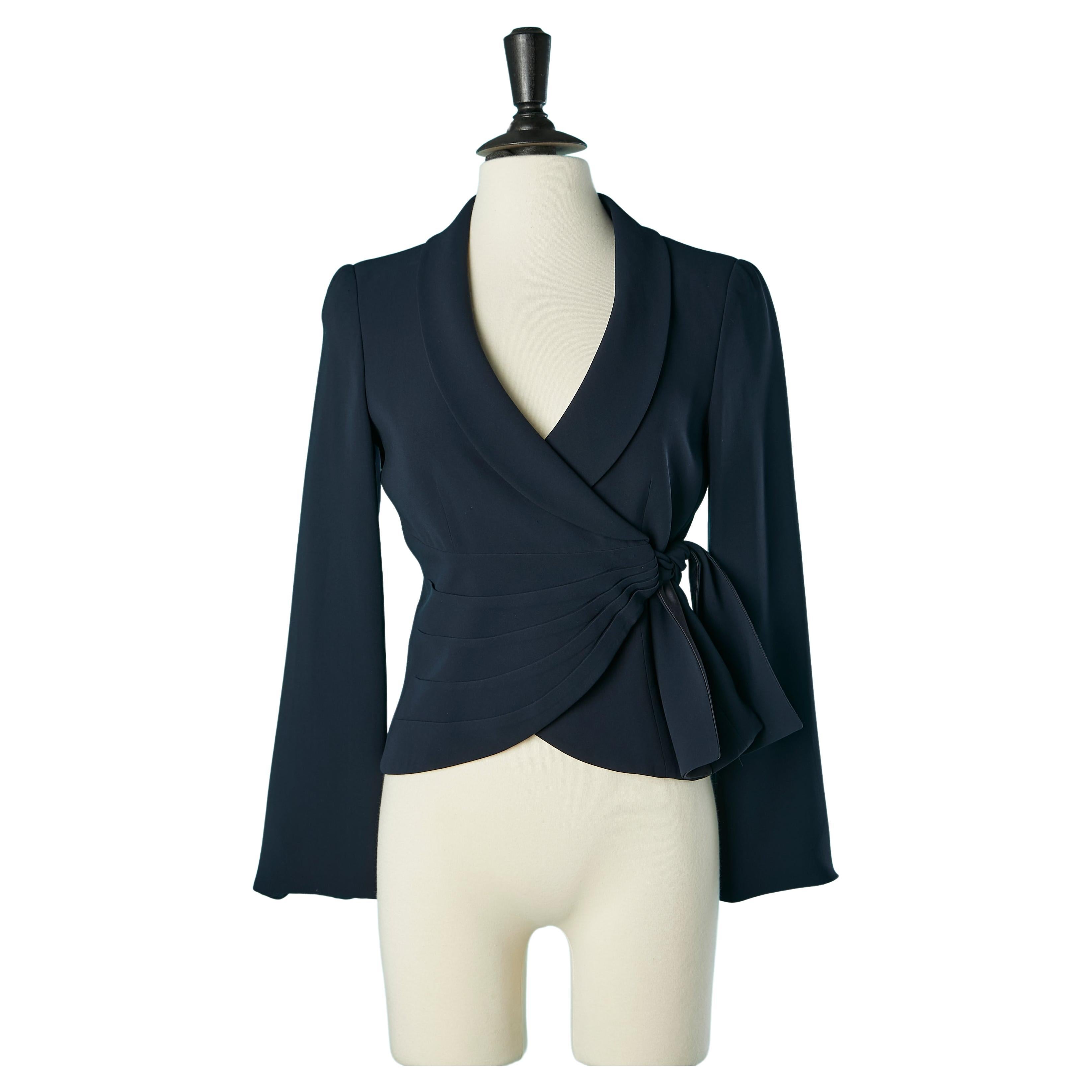 Navy blue wraped and draped double-breasted jacket Armani Collezioni  For Sale