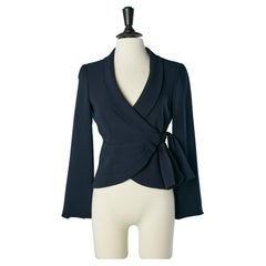 Navy blue wraped and draped double-breasted jacket Armani Collezioni 