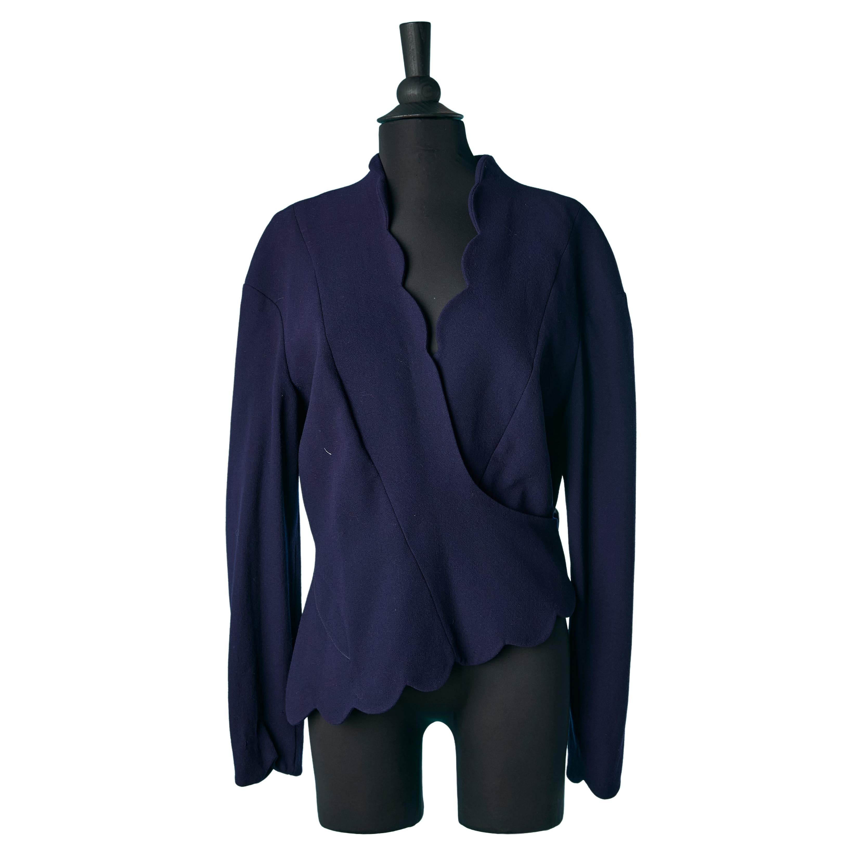 Navy blue wrapped jacket with belt and buckle Thierry Mugler Activ  For Sale
