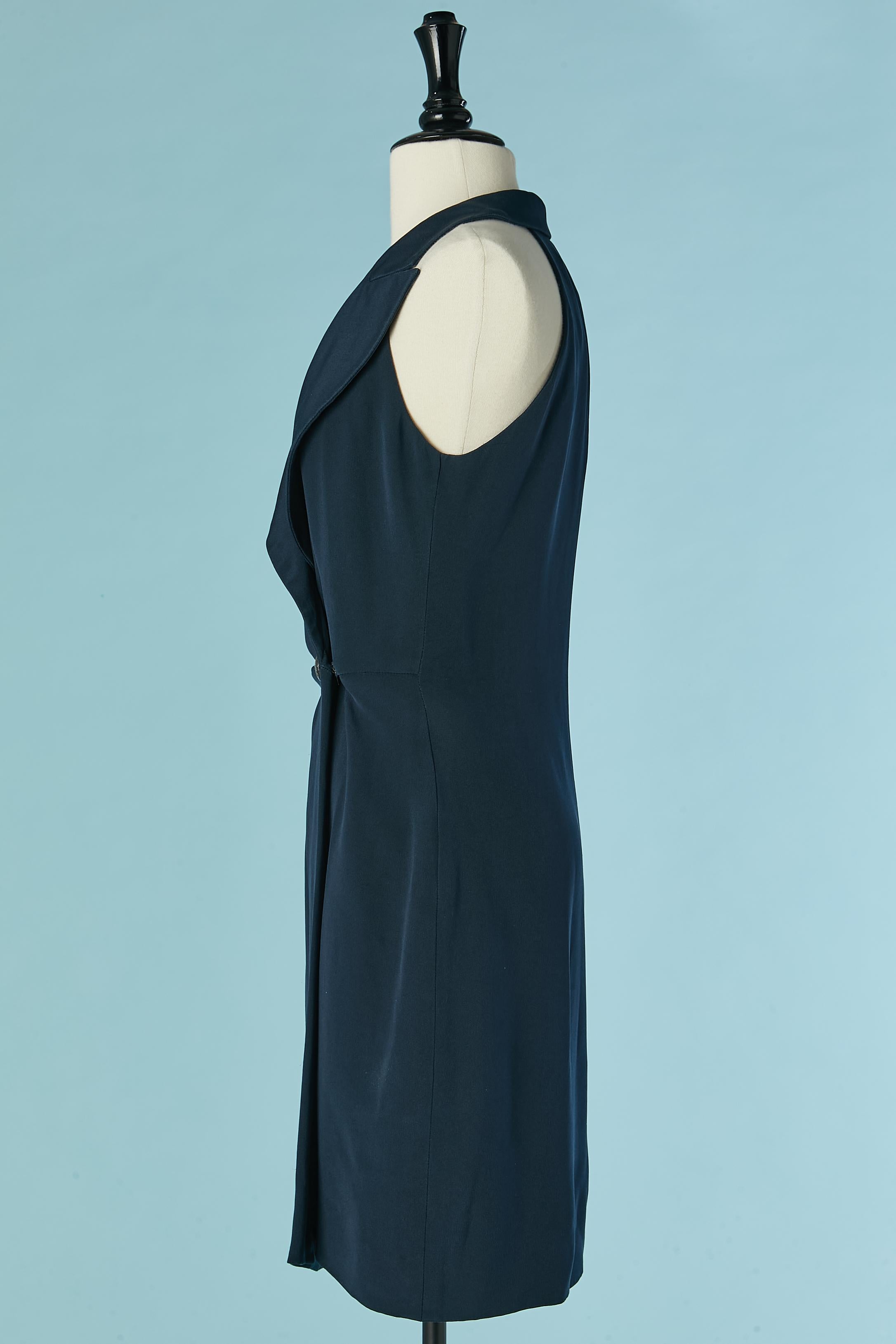 Black Navy blue wrapped sleeveless dress Yves Saint Laurent Rive Gauche For Sale