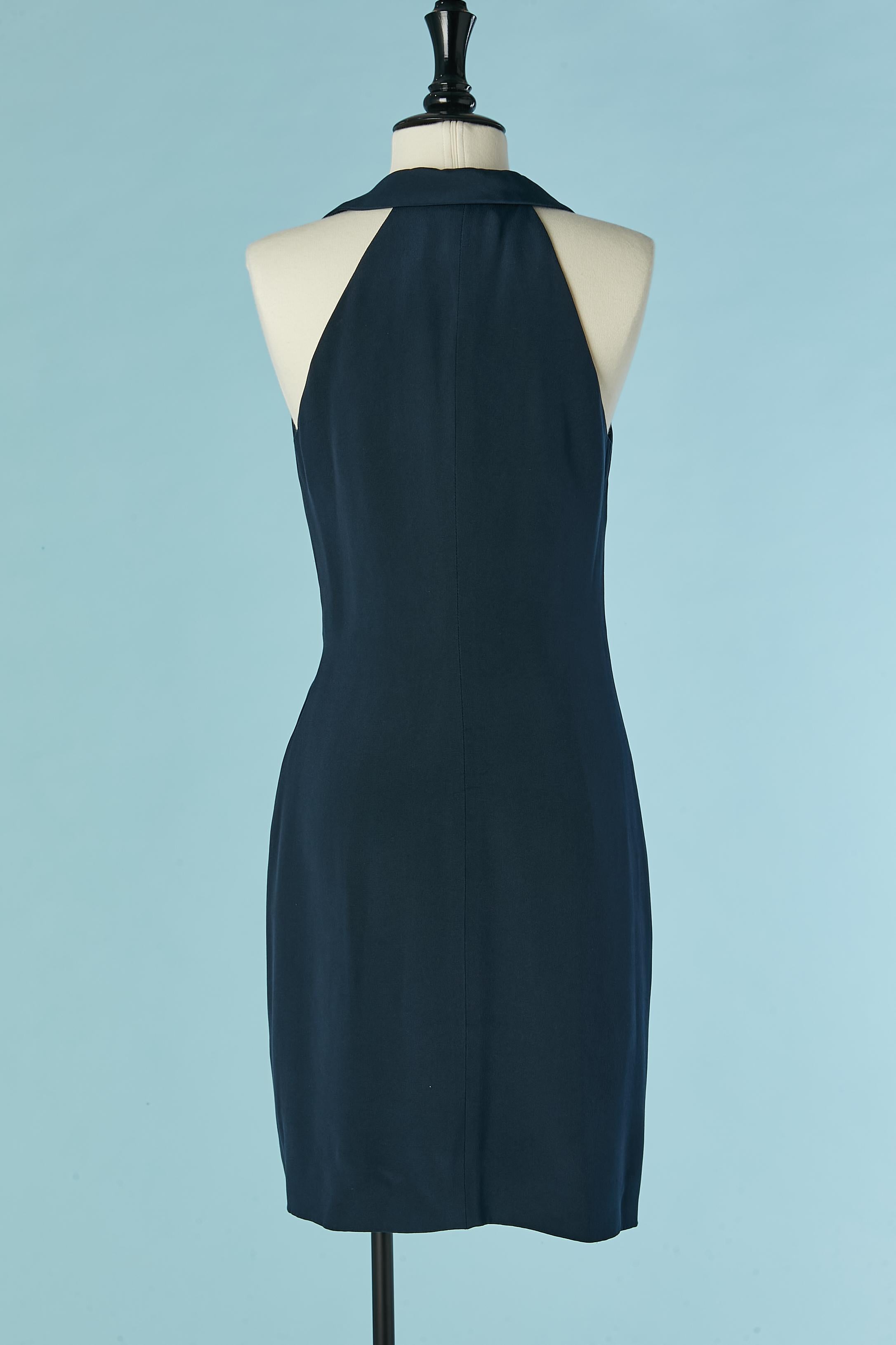 Navy blue wrapped sleeveless dress Yves Saint Laurent Rive Gauche In Excellent Condition For Sale In Saint-Ouen-Sur-Seine, FR