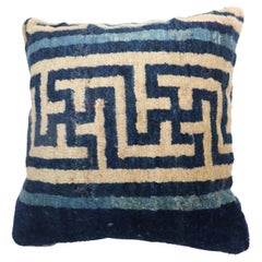 Vintage Navy border Chinese Rug Pillow