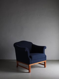 Navy Boucle Lounge Chair, Sweden 1940s